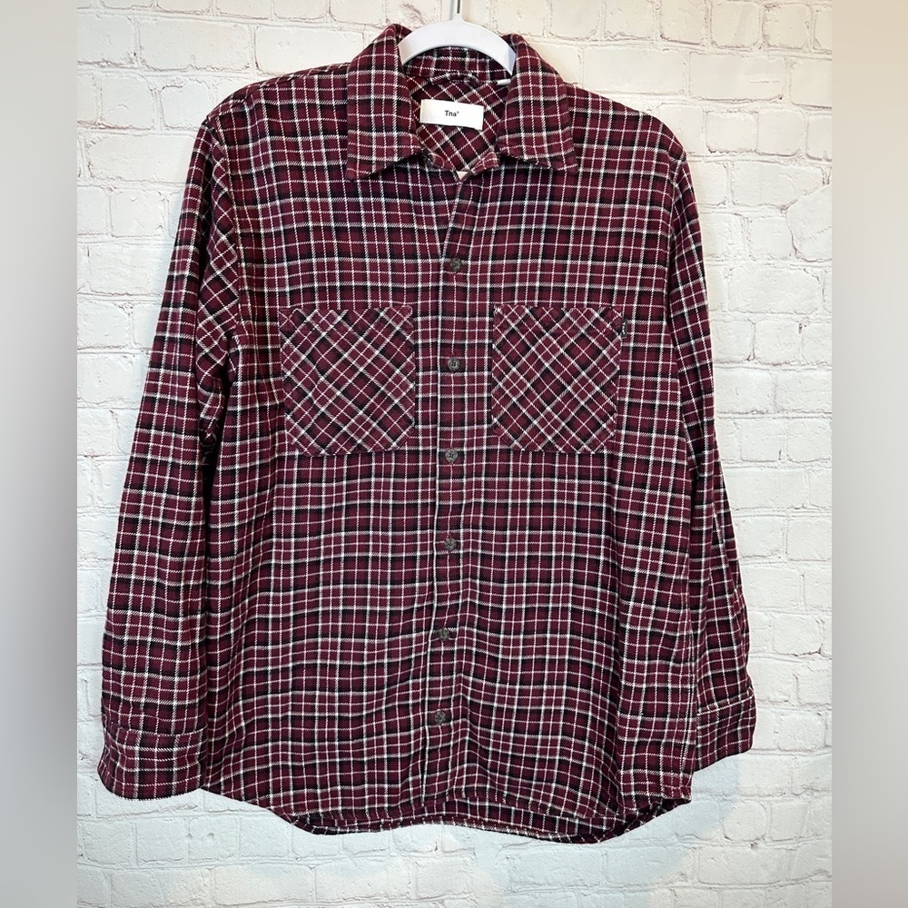 Tna Aritzia‎ Plaid Flannel Button-Up Shacket shirt, sz XS, EUC